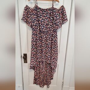 Cold Shoulder High Low Floral Dress